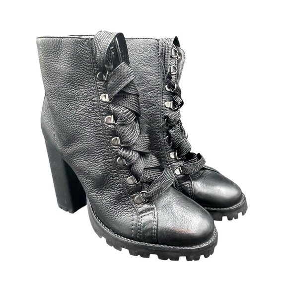 SCHUTZ Shoes - Schutz Zhara Lug Sole Boots Women’s 8.5 B Leather Black Lace Up Heeled